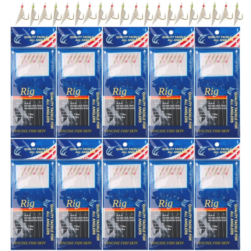 Shaddock Fishing Fishing Bait Rigs Saltwater, 10Packs Surf Fishing Rigs with Fish Skin Feather Fishing Hooks Swivels Glow Beads Rigs Sea Bass Rigs Fishing Bait Lures (AFA, 6#) - Image 1